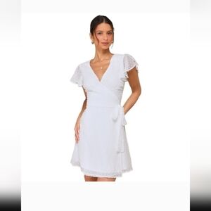 Lulu's - White Swiss Dot Flutter Sleeve Wrap Mini Dress. Size XL. NWT!